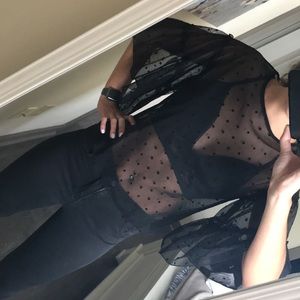 Express sheer polka dot shirt with big sleeves